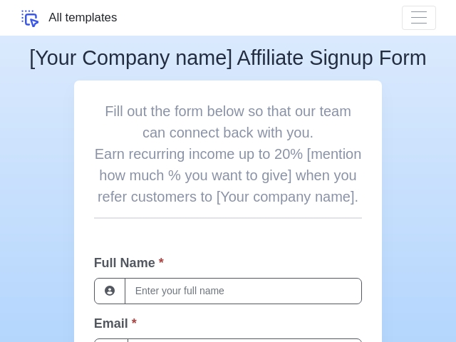 Affiliate Signup Form