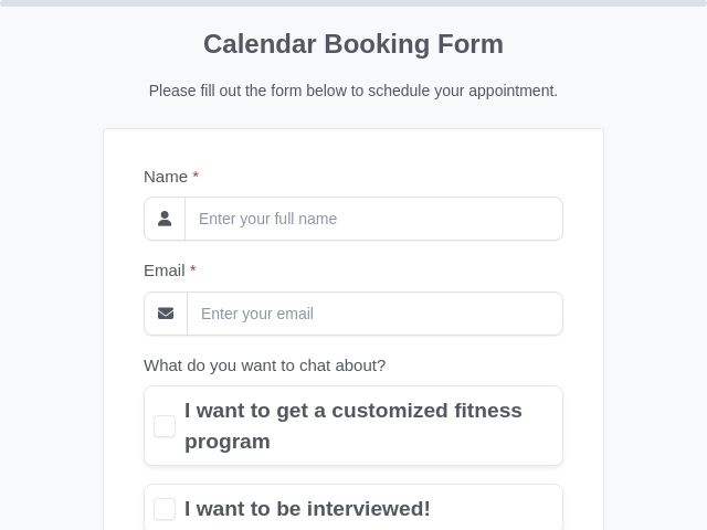 Calendar Booking Form