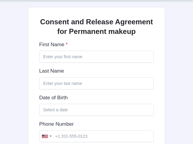 Consent and Release Agreement for Permanent makeup