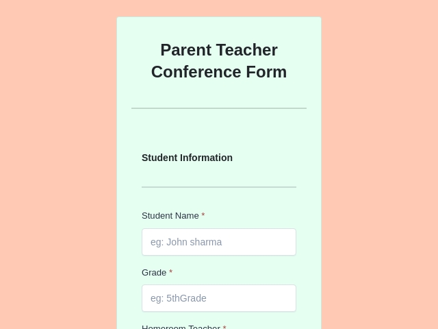 Parent Teacher Conference Form Template