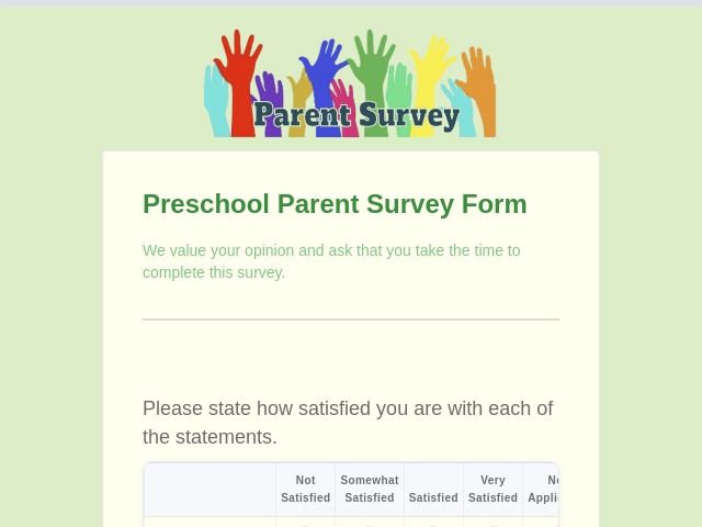 Preschool Parent Survey Form